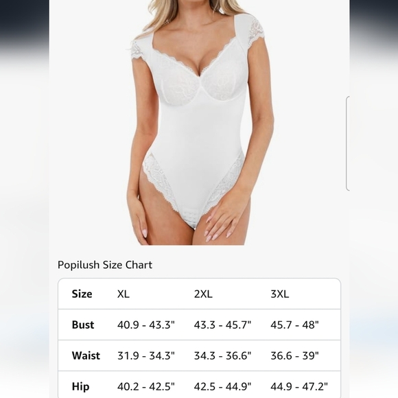 Popilush White Lace Cap Sleeve V Neck Shapewear Tummy Control Bodysuit Size XXL - Picture 11 of 11